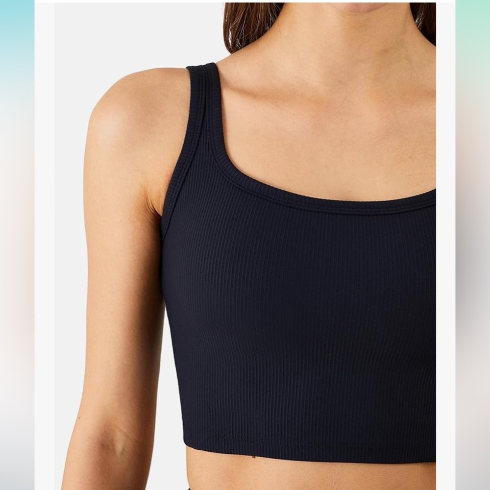 Longline Sports Bra Black Ribbed Crop Top